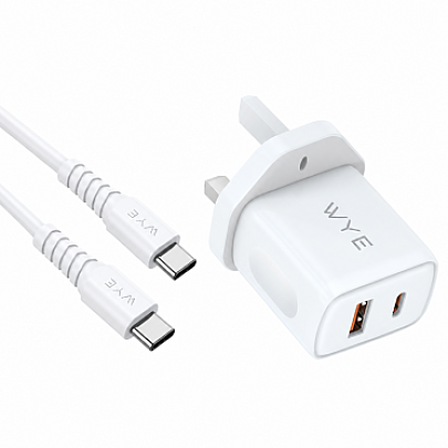 GaN 20W USB-C & a USB-A Power Adaptor with USB-C to USB-C 1m Cable