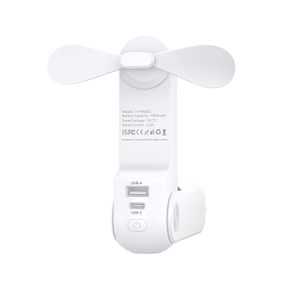 3-in-1 Mini Handheld Fan, Power Bank & Flashlight.